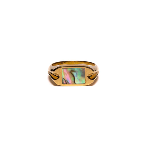 MAPLE Danny Signet Ring 14K Gold Abalone Shell front view