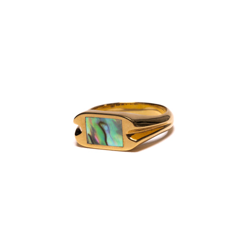 MAPLE Danny Signet Ring 14K Gold Abalone Shell side view