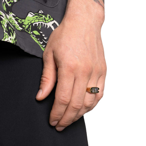 MAPLE Danny Signet Ring 14K Gold Abalone Shell on finger view