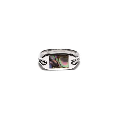 MAPLE Danny Signet Ring Silver 925 Abalone Shell front view