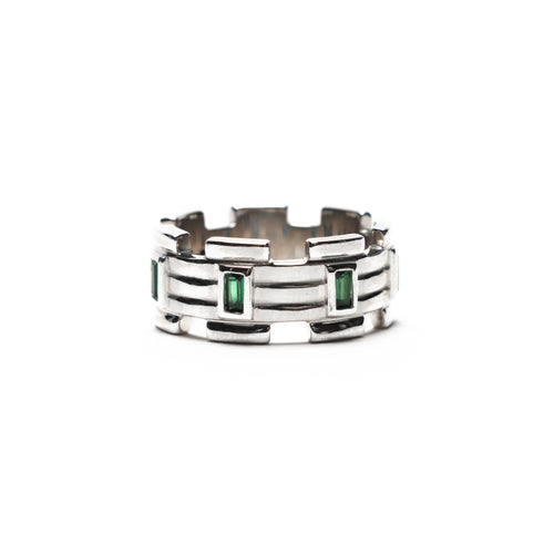 MAPLE Lui Link Stone Ring Silver 925 Baguette-Cut Green Emerald Stone side view