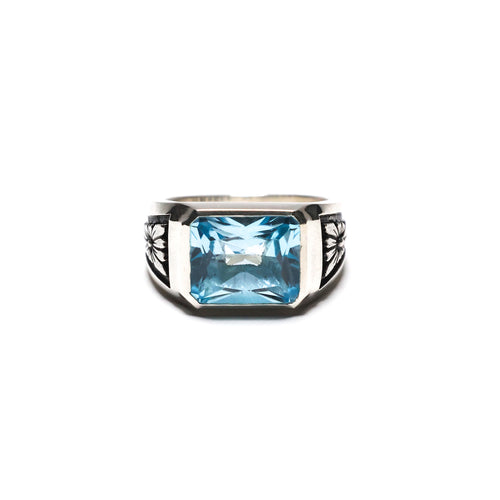 MAPLE Midnight Ring Slim Silver 925 6 carat lab made aquamarine topaz front view