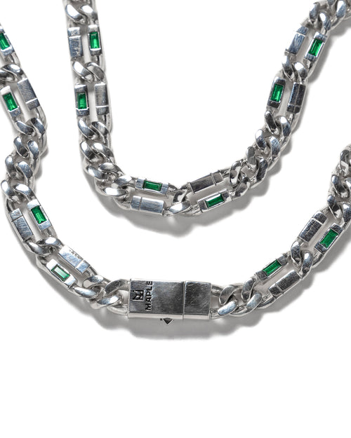 MAPLE Paradiso Chain Necklace Silver 925 Green Emerald Gemstones closeup