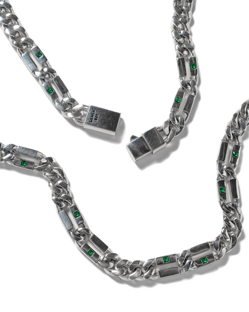 MAPLE Paradiso Chain Necklace Silver 925 Green Emerald Gemstones closeup