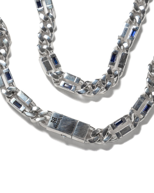 MAPLE Paradiso Chain Necklace Silver 925 Blue Sapphire Gemstones clasp closeup