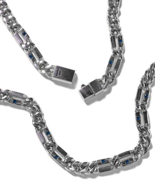 MAPLE Paradiso Chain Necklace Silver 925 Blue Sapphire Gemstones clasp closeup