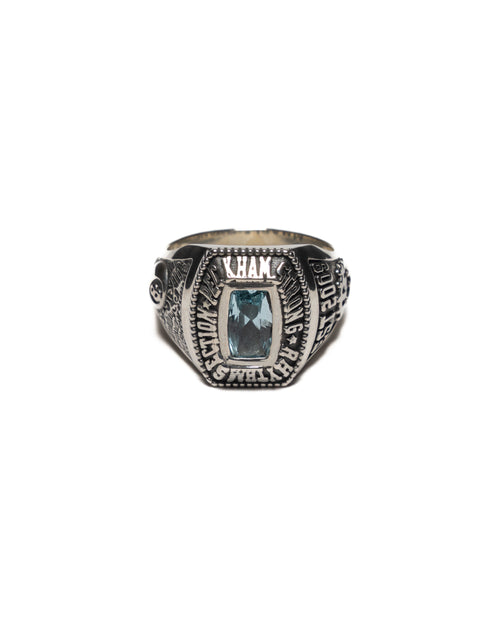 MAPLE x Rhythm Section Class Ring Silver 925 with Aquamarine stone front view