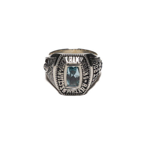 MAPLE x Rhythm Section Class Ring Silver 925 with Aquamarine stone front view