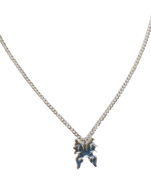 Necklace with a silver pendant on a white background