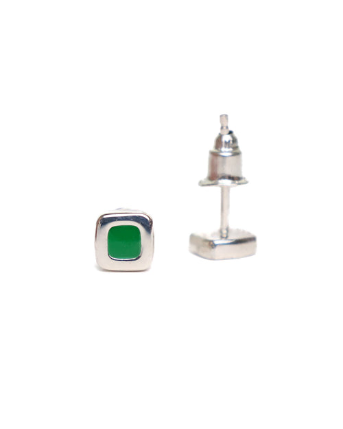 Sylvester Stud Earrings (Silver 925/Green Resin)