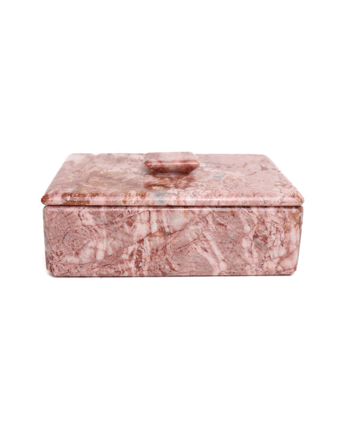 Pink marble jewelry box on a white background