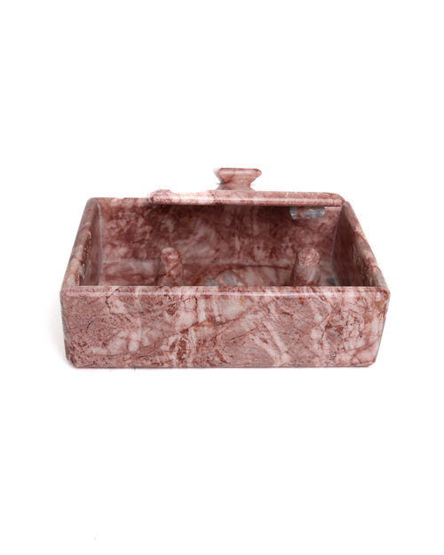 Pink marble jewelry box on a white background
