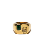 MAPLE 69 Signet Ring 14K Gold Green Emerald front view