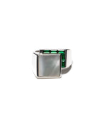 MAPLE Barrington Signet Ring Silver 925 Mother of Pearl & Green Topaz stone front view