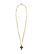 MAPLE Cross Chain with Figaro Chain Cross Pendant 14K Gold Onyx Stone front view