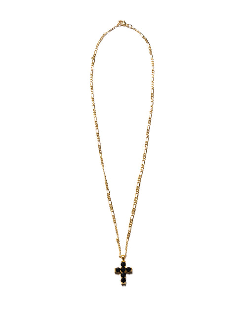 MAPLE Cross Chain with Figaro Chain Cross Pendant 14K Gold Onyx Stone front view