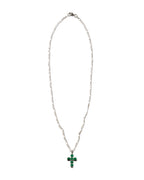 MAPLE Cross Chain with Figaro Chain Cross Pendant Silver 925 Green Emerald front view