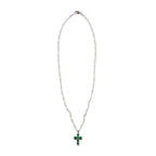 MAPLE Cross Chain with Figaro Chain Cross Pendant Silver 925 Green Emerald front view