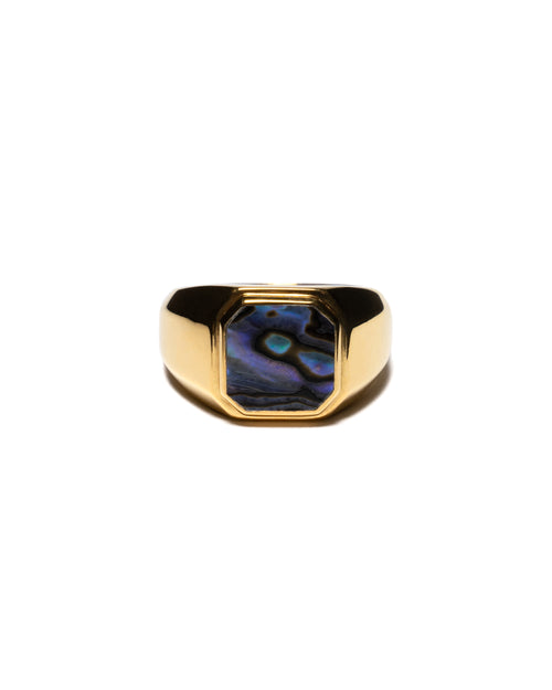 MAPLE Duppy Signet Ring 14K Gold/Abalone front view