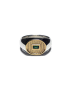 MAPLE Sherman Signet Ring Silver 925 14K Gold Lab Made Baguette Cut Green Emerald front view