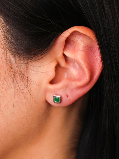 MAPLE Sylvester Stud Earrings in Silver 925 & Green Resin worn on ear