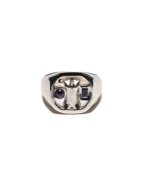 MAPLE Woman Signet Ring Silver 925 Amethyst and Sapphire Stones front view