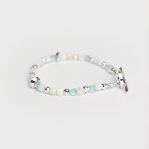 MAPLE Madina Beaded Bracelet Silver 925 mother of pearl blue topaz pyrite stone rotating